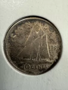 1940 Canada Silver 10 Cents coin - Double Date - Picture 1 of 3