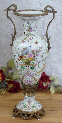 Porzellanvase Jugendstil Prunkgefäß Porzellan Bronze Vase Antik Amphore Tauben - Bild 1 von 4