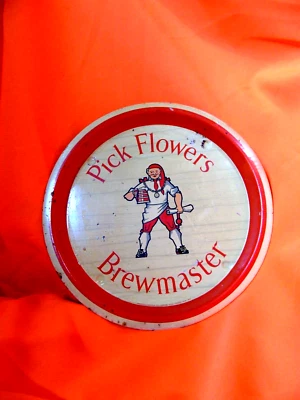 Vintage Tin Tray Pick Flowers Brewmaster Advertising REGINALD CORFIELD LTD Round - Image 1 of 3