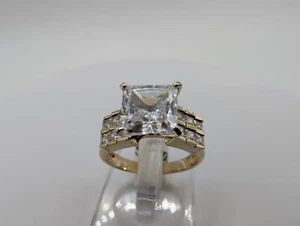 Solid 14k Yellow Gold Engagement Princess Cut CZ Ring w/Accent Stones 4.7g SZ 7 - Picture 1 of 15