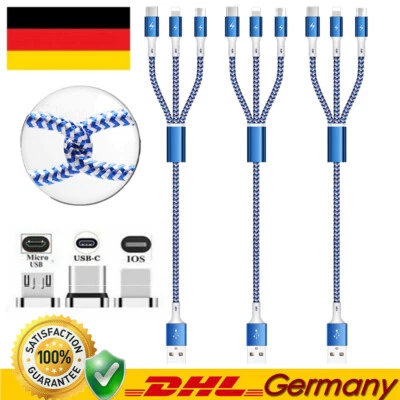 Multi-USB Kabel Universal Ladekabel 3in1 Nylon Mehrfach Handy Adapter Lang Kabel - Bild 1 von 4