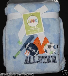 Manta para bebé Circo Sports 30x40 azul fútbol baloncesto fútbol nuevo - Imagen 1 de 3