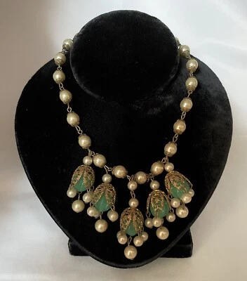 Vintage Art Deco Louis Rousselet Faux Pearl & Peking Glass Tassel Drop Necklace - Image 1 of 4