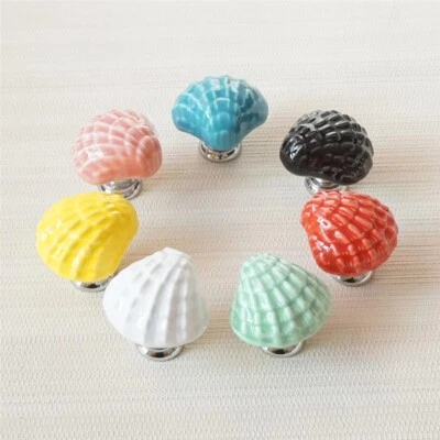 Ceramic Dresser Knob Shell Drawer Knobs Handles Kids colorful Cabinet Pull - Image 1 of 4
