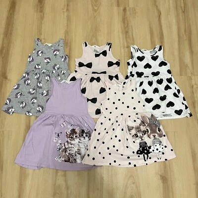 H&M 女孩 5 件装背心连衣裙独角兽猫蝴蝶结心形兔子尺寸 2-4 岁 — 第 1/4 张图片