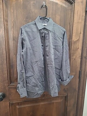 Campia Moda Men Small S Button Up Shirt Slim Fit Blue Striped Long Sleeve - Image 1 of 4