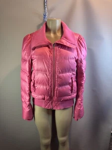 Juicy Couture Puffer Bomber Down Jacket Passion Pink Barbiecore Bubblegum Large - Picture 1 of 15