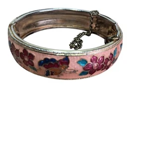 Vintage Armreif Armband goldfarben Cloisonne Emaille Blume Schmetterling 6,75" - Bild 1 von 11