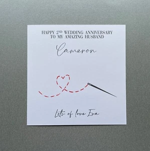 Tarjeta de aniversario de boda personalizada de 2º algodón - para marido - esposa - pareja - Imagen 1 de 4