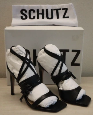 Schutz Women's Sz 10.5 B Black Bryce Leather Strappy Stilettos Pumps $128 - Image 1 of 4