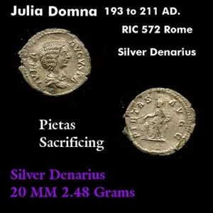 Kaiserin Julia Domna 211 n. Chr. Pietas Opfer Silber Denar Rom Münze - Bild 1 von 1