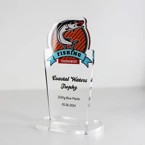 ACRYLIC COLOUR TROPHY AWARD CUSTOM DESIGNED FOR FISHING SPORTS - Picture 1 of 3
