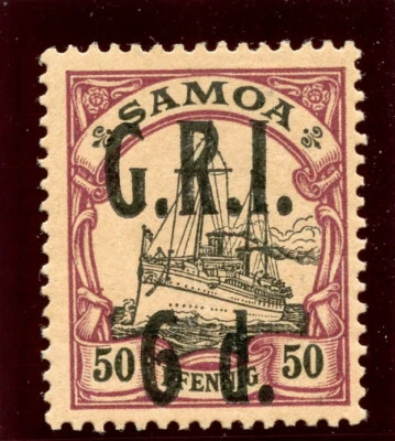 Samoa 1914 KGV 6d on 50pf black & purple/buff MLH. SG 108. Sc 108. - Image 1 of 2