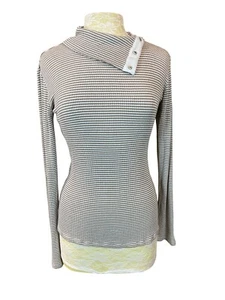 Anthropology Dolan Left Coast Collection LS hellbraun gestreift Druckknopf Rollkragen Medium - Bild 1 von 8