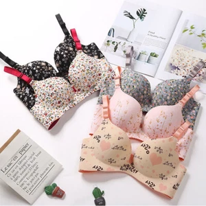 Women Gathered Bra Flower Print Seamless Bra Wireless Adjustable Strap Simple X - Picture 1 of 17