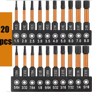 1/4" Impact Hex Head Allen Wrench Drill Bit Set Metric & SAE Magnetic Tips - Picture 1 of 8