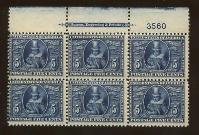 1907 USA Pocahontas Founding of Jamestown Postage Stamp #330 Plate Block of 6 - Image 1 of 2