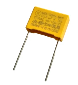 Condensatore di sicurezza 0,15uF 275Vac X2 150n 154K passo 40/100/21 15mm - Filtraggio di rete - Foto 1 di 7