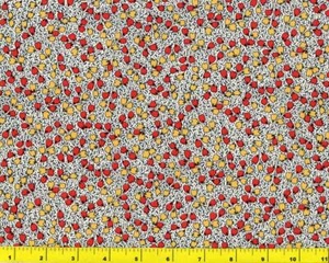 Rot & gelb Herz Blume auf weiß mit schwarzen Punkten & Linien Meterware CPARED05425 - Bild 1 von 1