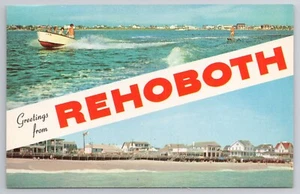 Postkarte Grüße vom Rehoboth Beach Delaware DE Split Ansichten Wasserski - Bild 1 von 2
