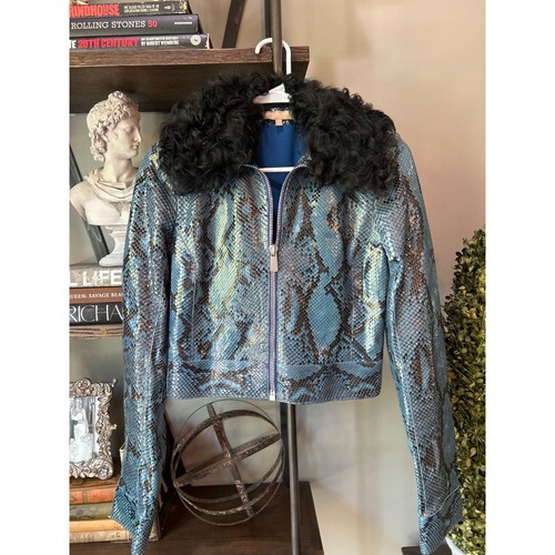 Giacca biker Michael Kors Collection 100% pelle di agnello pitone in rilievo taglia 2