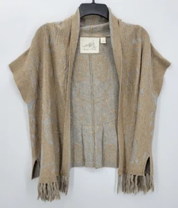 Angel of the North Cardigan Sweater Womens Medium Fringe Artsy Floral Open Vest - Picture 1 of 9