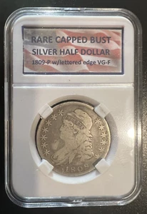 1809 | Busto con cappuccio | Bordo con lettere | Argento | Mezzo dollaro | VG-F | #1500 - Foto 1 di 9