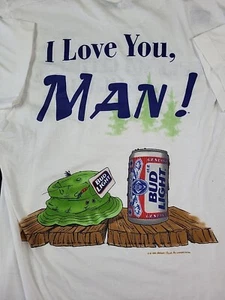 Vintage Bud Light T-Shirt, Size Large, White, 'I Love You Man' 1996, Budweiser - Picture 1 of 10