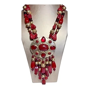 Chico's GORGEOUS Gold Tone Statement Necklace 35th Anniversary Beads Cabochon - Picture 1 of 3