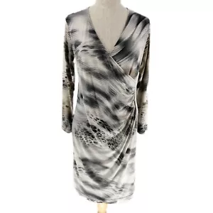 Philosophy Size 12 Faux Wrap Long Sleeve Stretchy Draped Dress Australian Made - Picture 1 of 14