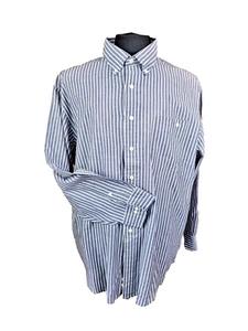 Lands End Men's Regular Grey and White Striped Long Sleeve Shirt Size XL 52" - Picture 1 of 9
