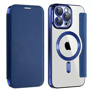 Leather Cover Magsafe Shockproof Plating Case For iPhone 15 Pro Max 14 13 12 11 - Picture 1 of 18