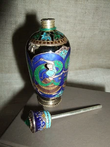 CLOISONNE' VASETTO PORTA PROFUMO PERFUME LACCATO BLU ARGENTO 925 RARE CM 8 - Picture 1 of 1