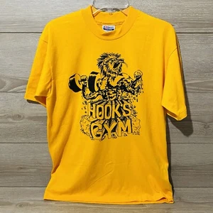 Vintage Gym T Shirt Hook’s Gym Size L 80’s 90’s Yellow Made In The USA - Picture 1 of 5