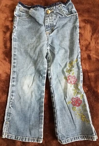 Girls Pants - Sz 4, Old Navy Baby, Embroidered Flowers, Velvet Trim, Blue Jeans - Picture 1 of 7