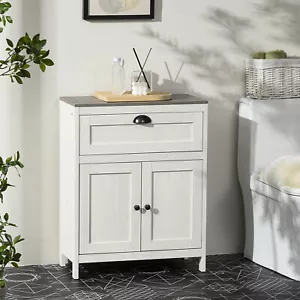 Bathroom Floor Standing Cabinet Storage Organizer w/ Drawer Double Door, White - Picture 1 of 11