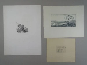 Landschaft Baumstumpf Reh - signiert Schuh - 3 Radierungen - 1930 - Bild 1 von 8