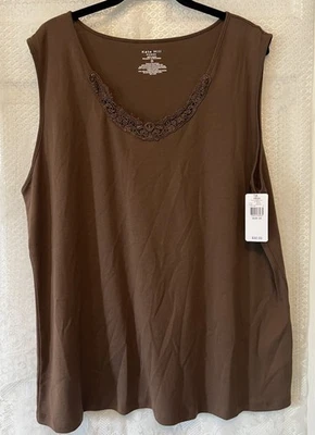 NEW KATE HILL Chocolate Brown Cotton Tank Top NWT $32 Retail Plus Size 3X - Image 1 of 4