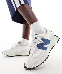 New Balance 327 Casual Women's Sneakers Shoes White Canvas Denim Logo size 7 - Picture 1 of 14