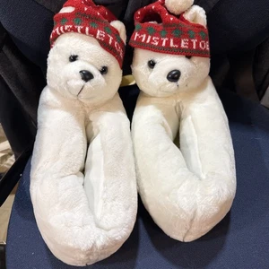MARSHALL FIELD'S MISTLETOE BEAR SLIPPERS ADULT Medium RARE - Picture 1 of 7