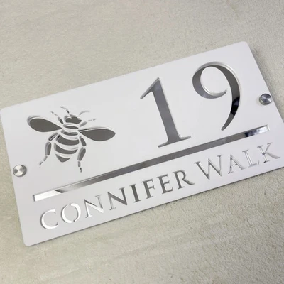 CUSTOM HOUSE SIGN NUMBER STREET SIGN BEE ACRYLIC ADDRESS DOOR WALL PLAQUE - image 1 of 3