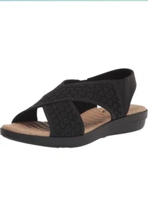 Easy Street Womens 11 W Black Claudia Strappy Flat Sandals C656 - Picture 1 of 12