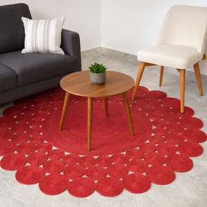 Rug Round 100% Natural Jute Hand Braided Style Reversible Modern Rustic Red Rug - Picture 1 of 5