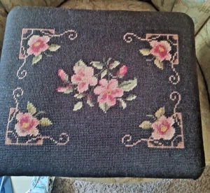 Vintage wood needlepoint Footstool - Picture 1 of 3