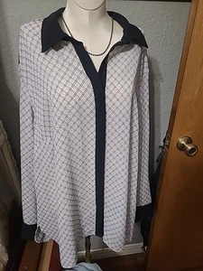 COLDWATER CREEK Womens 2X Black w White Long Sleeve 20/22 Lightweight Top Blouse - Picture 1 of 10
