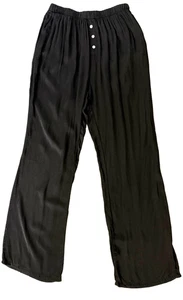 DONNI. Pantalón The Satiny Simple Mujer L Pierna Ancha Negro Pullover Cintura Elástica - Imagen 1 de 12