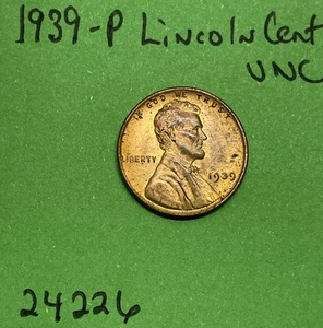 1939-P Lincoln Wheat Cent / Penny 1c Uncirculated - Picture 1 of 3