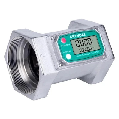 3 Inch Digital Flow Meter, 21-264 GPM Inline NPT Thread Fuel Turbine Flowmete...