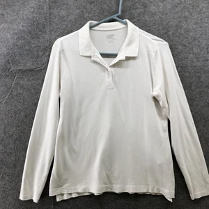 Lands' End Long Sleeve Polo T Shirt Women M White Collared 100% Cotton - Picture 1 of 8