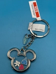 Llavero de metal con dijes flotantes icono cabeza de Mickey Mouse transparente parques Disney - Imagen 1 de 5